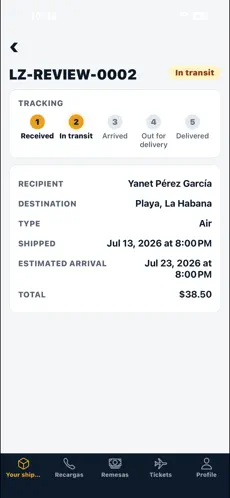 Luna Azul Portal app — shipment tracking